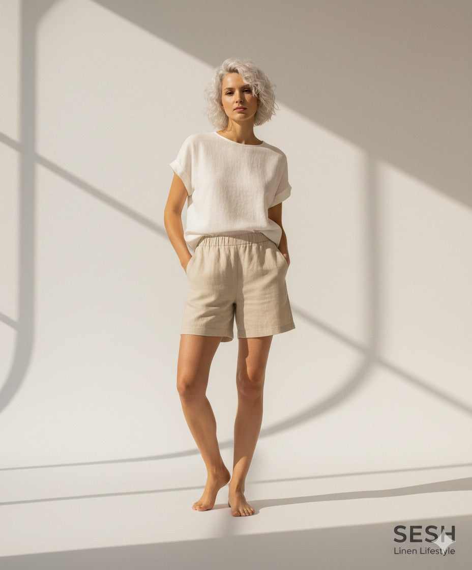 Beige Linen Shorts