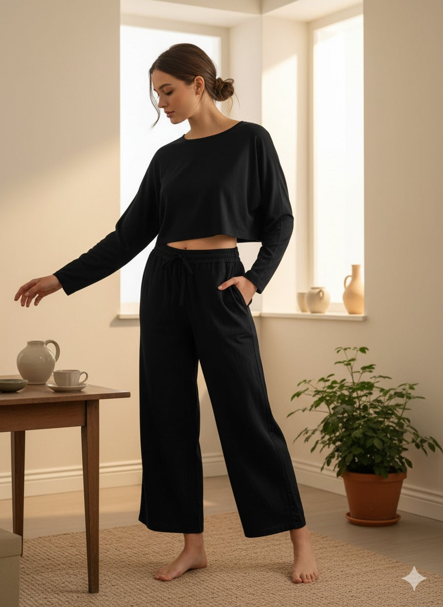 Black Linen Wide Leg Trousers