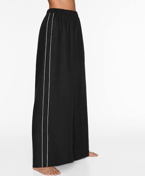 Black Wide-Leg Trousers with White Side Stripe